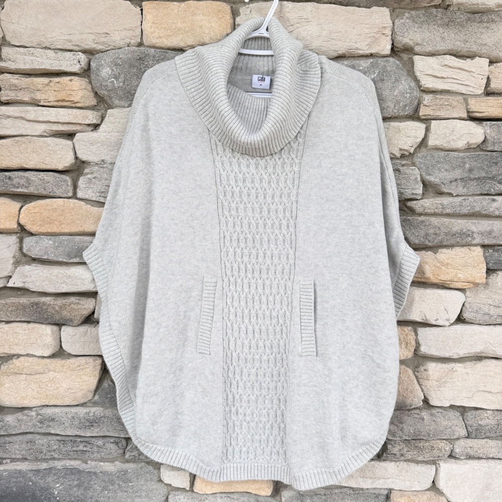 Cabi Glacier Gray Cable Knit Cowl Neck Poncho Sweater Style 3003 Size XS
